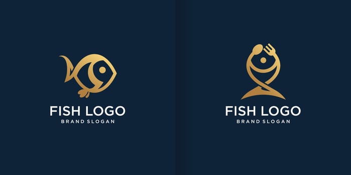 Golden fish logo template with modern creative style Premium Vector