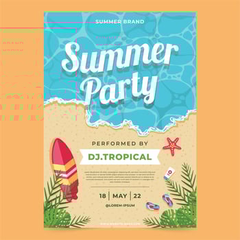 Beach Summer Party with Palm Leaves and Beach Equipment vector