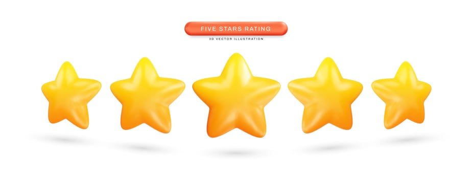 Five stars rating realistic 3d vector illustration
