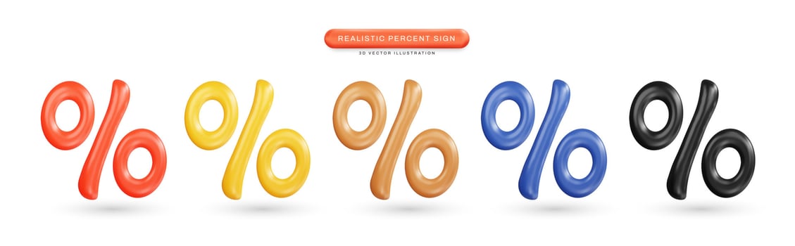 Percent sign realistic 3d vector illustration
