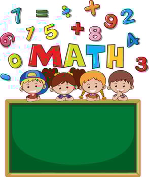 Empty chalkboard with math numbers and children vector