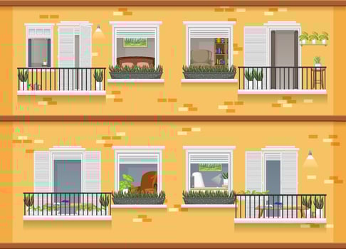 Apartment building with windows vector