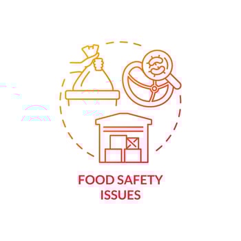 Food safety issues red gradient concept icon. Climate change and health abstract idea thin line illustration. Isolated outline drawing. Editable stroke. Roboto-Medium, Myriad Pro-Bold fonts used vector