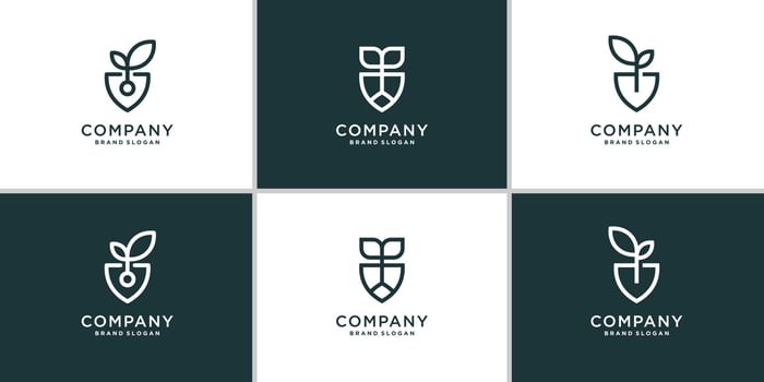 Set of nature logo with combination of leaves and shovels Premium Vector