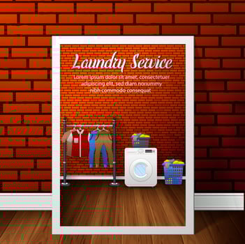 Laundry service banner design on brick wall background vector