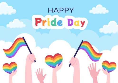 Happy Pride Month Day with LGBT Rainbow and Transgender Flag to Parade Against Violence, Discrimination, Equality or Homosexuality in Cartoon Illustration vector