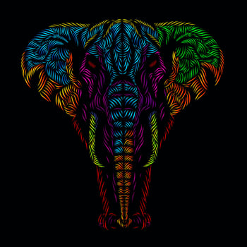 the elephant head face line pop art potrait logo colorful design with black dark background vector