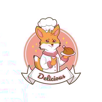 cute fox chef vector illustration logo design