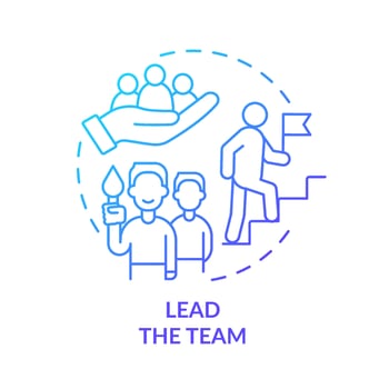 Lead team blue gradient concept icon. Qualified specialist provide company development abstract idea thin line illustration. Isolated outline drawing. Roboto-Medium, Myriad Pro-Bold fonts used vector