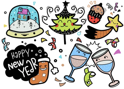 Hand drawn Christmas element collection ,Festive New Year  clipa vector