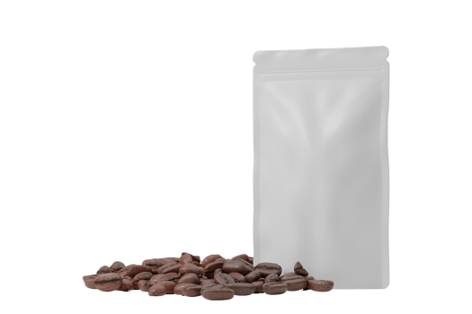 Blank white pouch and coffee beans png
