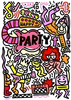 Hand drawn, doodle party set. Sketch icons for invitation, flyer, poster,  Hand Drawn Vector Illustration of Doodle