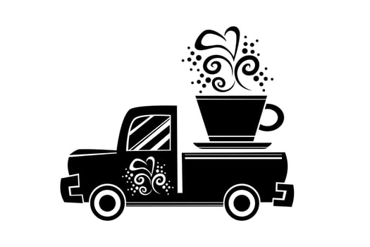 Car illustration with coffee cup on white background vector