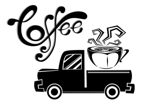 Car illustration with coffee cup on white background vector