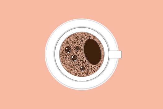 Top view of white coffee cup in bubble cup on brown background vector