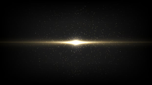 Abstract lighting effect luminous trail with golden glowing neon line and dust on black background vector