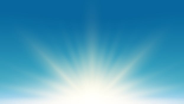 Summer sunlight glaring ray burst on blue sky nature background vector