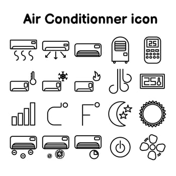 Outline icon of air conditioner, cooling or heating equipment, appliance illustration vector isolated on white background.
