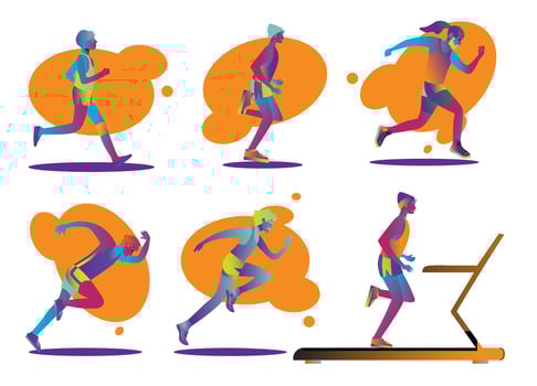 Set of male and females runners . Flat cartoon characters isolated on background. Vector illustration