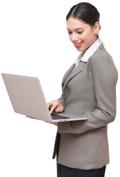 Asian businesswoman with laptop in business suit uniform png
