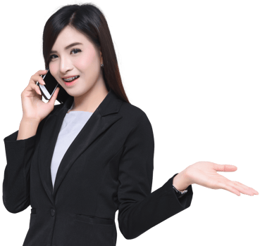 Asian businesswoman calling smartphone and present hand copy space in business suit uniform png