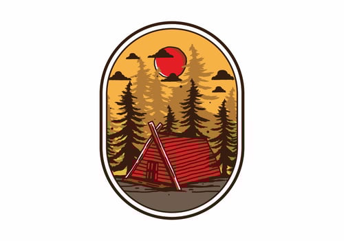 Wood cabin in the jungle illustration drawing vector