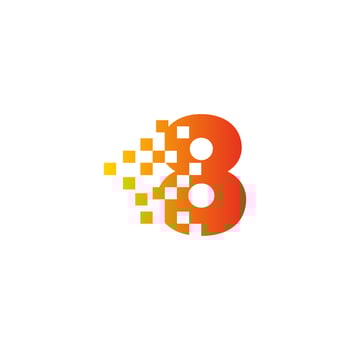 Colorful number 8 sign fast pixel dot logo. Number eight pixel art. Integrative pixel movement. Creative messy technology icon. Modern icon creative ports. vector