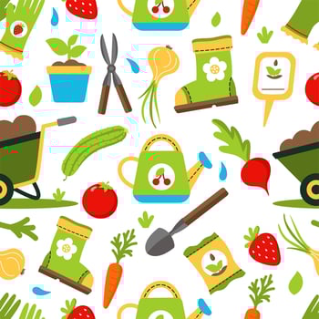 Pattern Garden Tools Equipment Gardening Agriculture Vector illustration isolated on white background