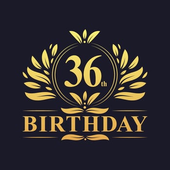 Luxury 36th Birthday Logo, 36 years celebration. vector