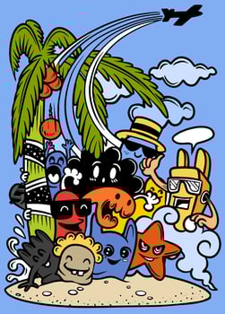 Cute monsters are enjoying the summer vector