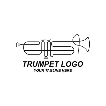 Trumpet logo design, generate melody, musical instrument vector sketch illustration