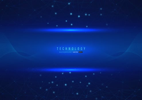 Digital technology with connected lines with dots, wave motion and light on dark blue background vector illustration