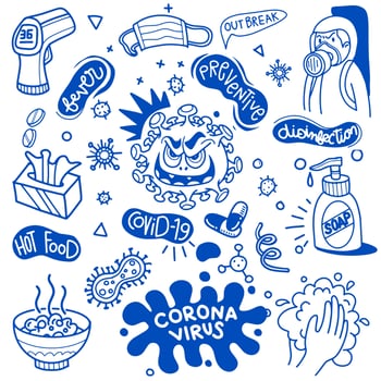 Vector illustration of Doodle cute for covid 19 , Corona Virus Doodle Element for Infographic Design