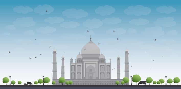 Taj Mahal with Tree and cow vector