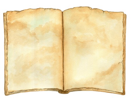 Watercolor illustration. An old open book, aged pages of a book without text, an empty place to insert png