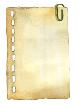 A piece of notepad with a paper clip, old paper, banner, watercolor illustration isolated png
