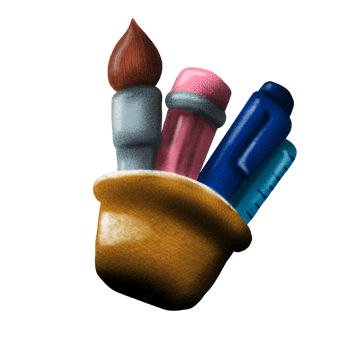 set of icons of art and stationary on holder illustration png
