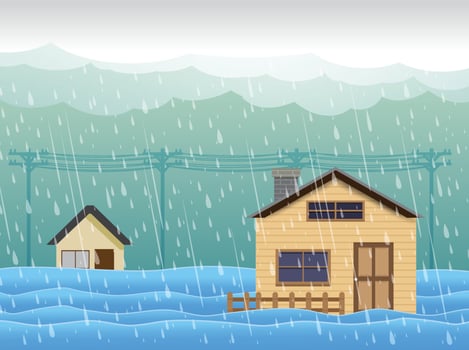 flood  , flooding water in city street, vector design