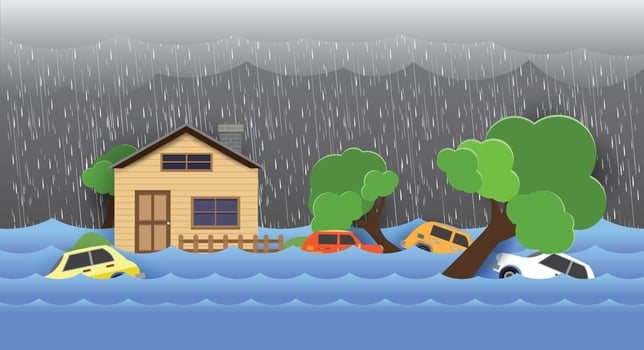 Flood, flooding water in city street , falling tree vector