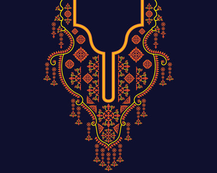Golden floral necklace embroidery design for fashion women. Embroidery pattern with beautiful colorful Geometric Ethnic oriental for neckline vector