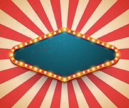 Light frame shining retro billboard. Casino poster vintage style. Vector illustration