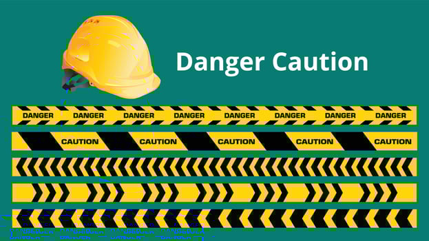 Danger Caution Vector, Warning tape and safety first, construction concept, Yellow safety hard hat, vector design