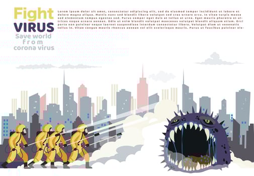 Vector illustration fight covid-19 corona virus. cure corona virus. Doctor fight virus concept. corona viruses vaccine concept.