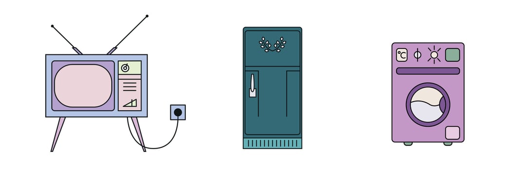 Set of TV Fridge Washer. Line art flat design. Vector illustration on white background, isolated