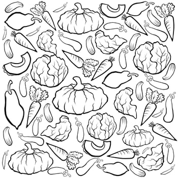 Illustrated drawing of vegetable lines on white background vector