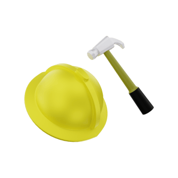 3d rendering of hammer construction with safety hat png