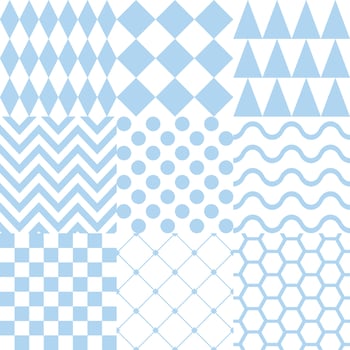 Seamless background with various geometric patterns in Blue vector