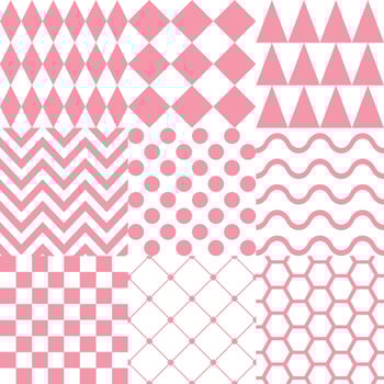 Seamless background with various geometric patterns in pink vector