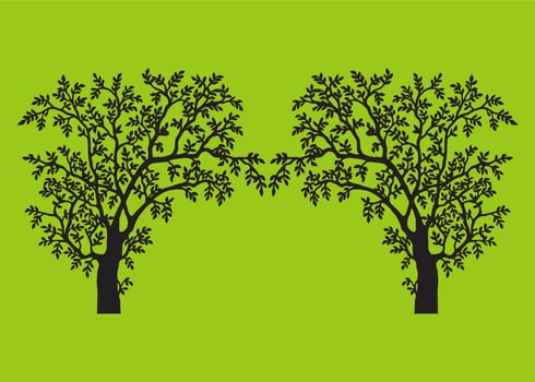 Black tree on green background vector