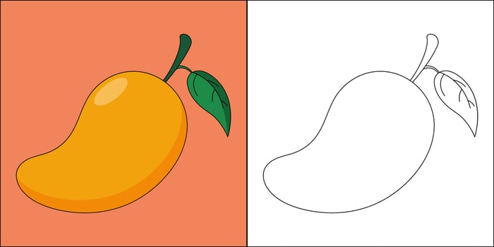 Ripe mango suitable for children's coloring page vector illustration